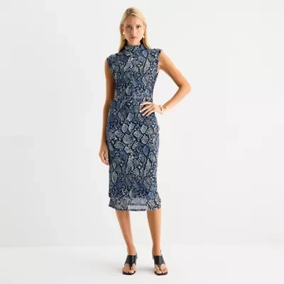 Worthington Womens Sleeveless Abstract Midi Bodycon Dress