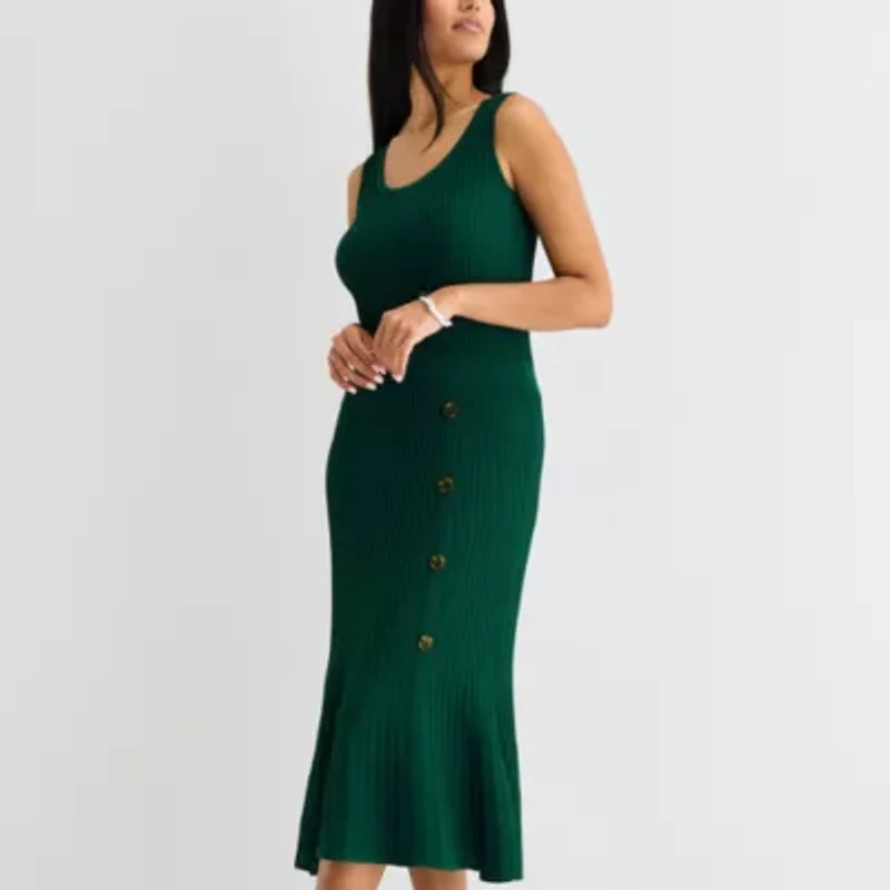 Studio 1 Womens Sleeveless Midi Sweater Dress