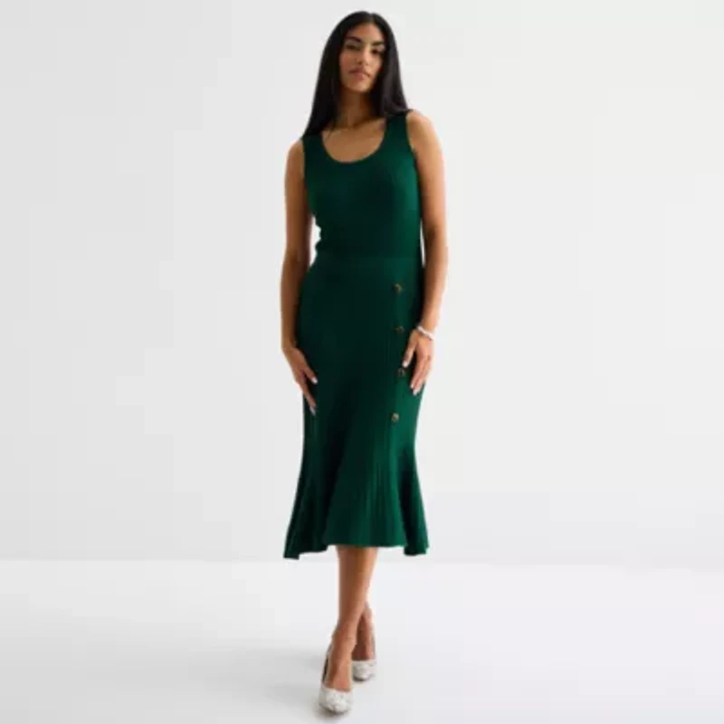 Studio 1 Womens Sleeveless Midi Sweater Dress