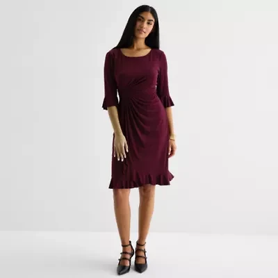 Connected Apparel Womens 3/4 Sleeve Sheath Dress