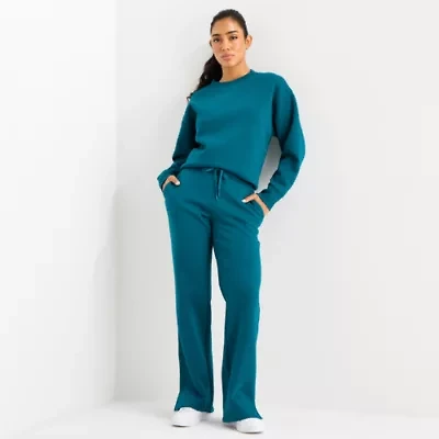 Xersion Womens Drawstring Waist Straight Mid Rise Tall Fleece Sweatpant