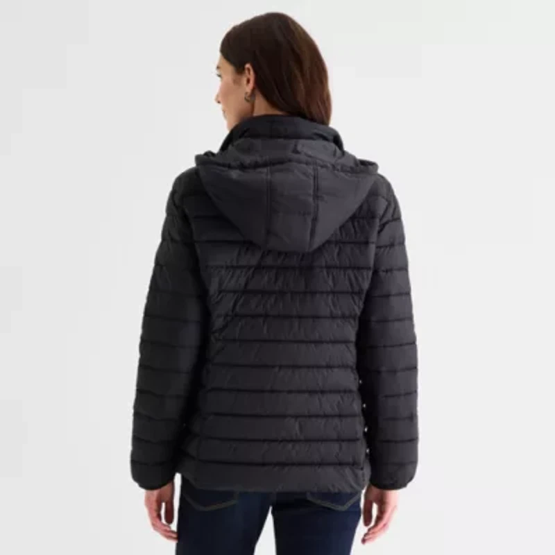 St. John's Bay Womens Adaptive Hooded Easy-on + Easy-off Midweight Puffer Jacket