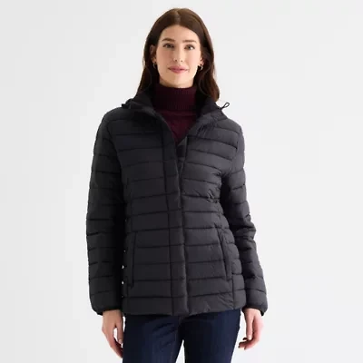 St. John's Bay Womens Adaptive Hooded Easy-on + Easy-off Midweight Puffer Jacket