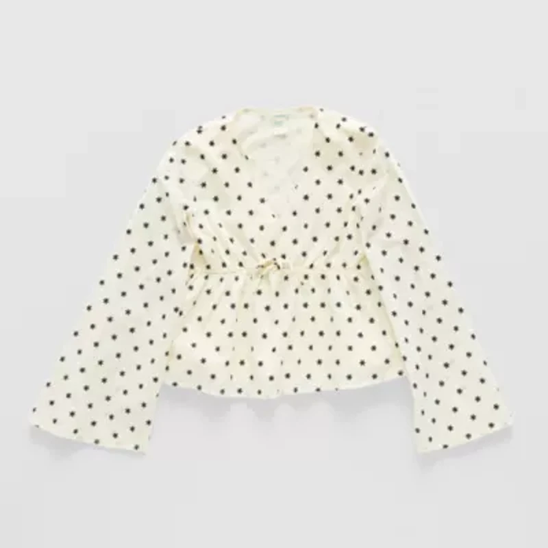 Thereabouts Little & Big Kid Girls V Neck Long Sleeve Blouse