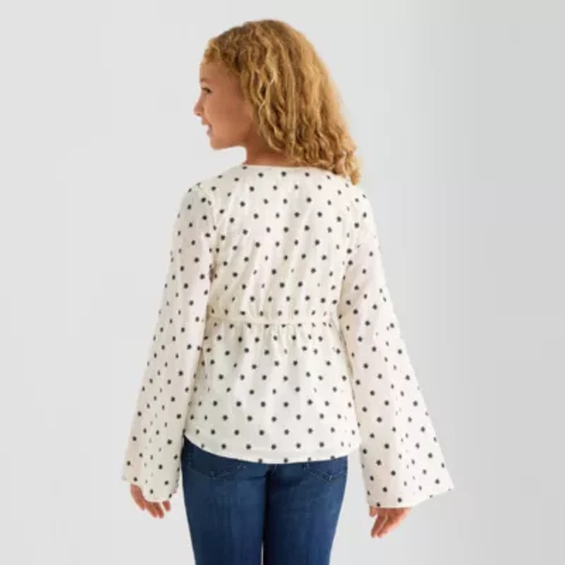 Thereabouts Little & Big Kid Girls V Neck Long Sleeve Blouse