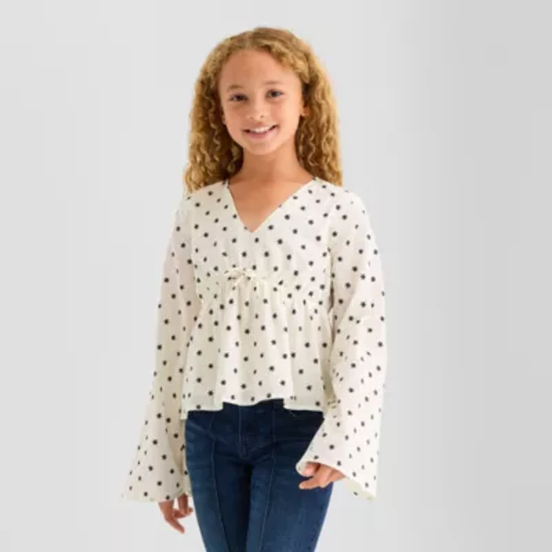 Thereabouts Little & Big Kid Girls V Neck Long Sleeve Blouse