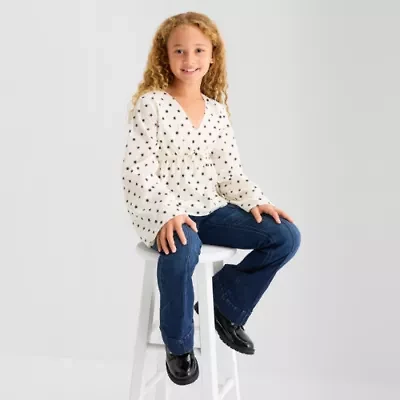 Thereabouts Little & Big Kid Girls V Neck Long Sleeve Blouse