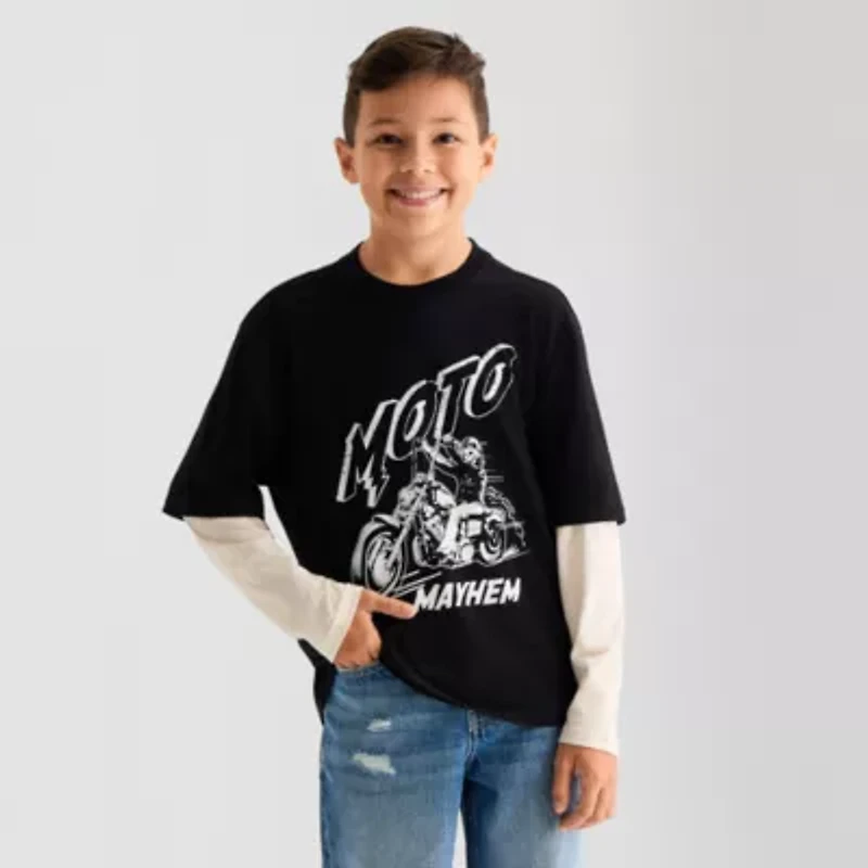 Thereabouts Little & Big Kid Boys Crew Neck Long Sleeve Oversized Graphic T-Shirt