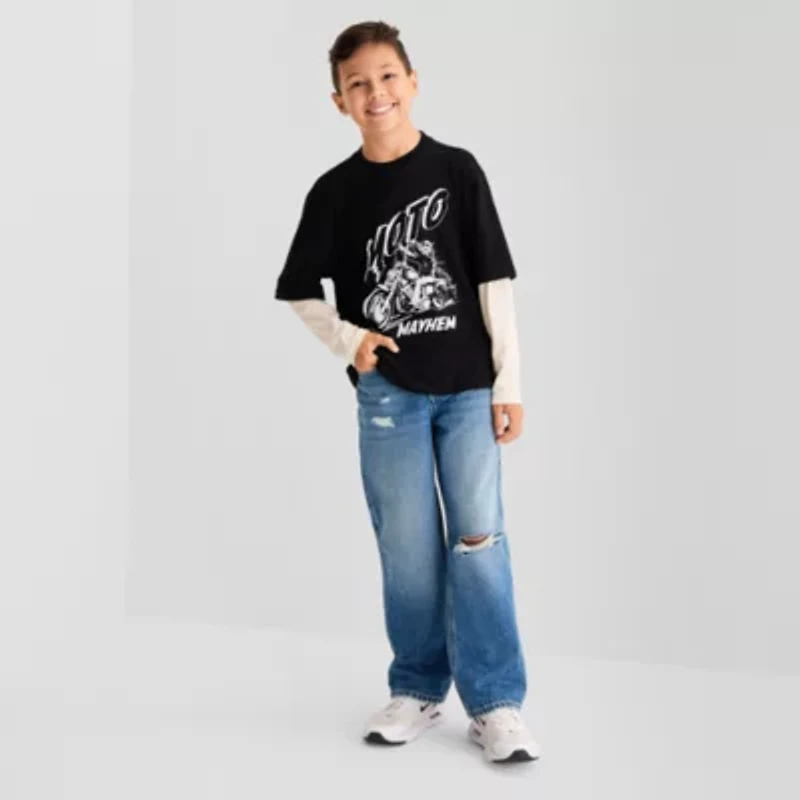 Thereabouts Little & Big Kid Boys Crew Neck Long Sleeve Oversized Graphic T-Shirt