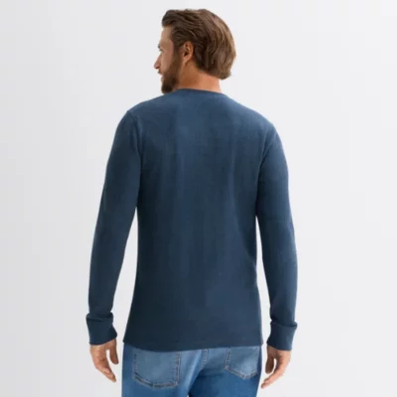 St. John's Bay Waffle Mens Henley Neck Long Sleeve Classic Fit Thermal Top