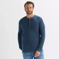 St. John's Bay Waffle Mens Henley Neck Long Sleeve Classic Fit Thermal Top