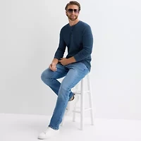 St. John's Bay Waffle Mens Henley Neck Long Sleeve Classic Fit Thermal Top