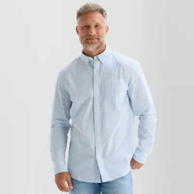St. John's Bay Poplin Mens Long Sleeve Classic Fit Button-Down Shirt
