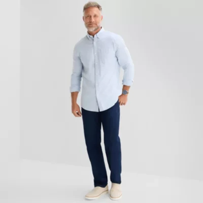 St. John's Bay Washed Oxford Mens Long Sleeve Classic Fit Stretch Fabric Button-Down Shirt