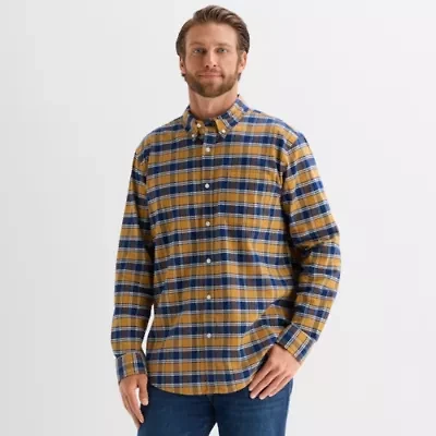 St. John's Bay Washed Oxford Mens Long Sleeve Classic Fit Stretch Fabric Button-Down Shirt