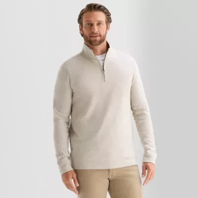 St. John's Bay Pique Mens Mock Neck Long Sleeve Quarter-Zip Pullover