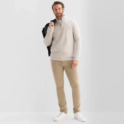 St. John's Bay Pique Mens Mock Neck Long Sleeve Quarter-Zip Pullover