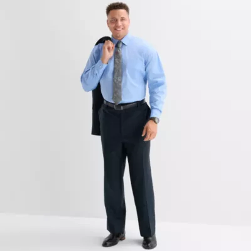 Stafford Coolmax All Season Mens Big and Tall Plaid Classic Fit Flat Front Suit Pant
