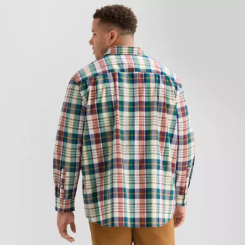 St. John's Bay Everyday Stretch Mens Long Sleeve Cuffed Classic Fit Big and Tall Button-Down Shirt