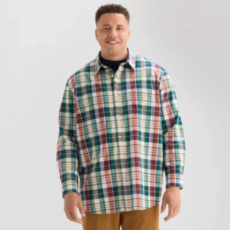 St. John's Bay Everyday Stretch Mens Long Sleeve Cuffed Classic Fit Big and Tall Button-Down Shirt