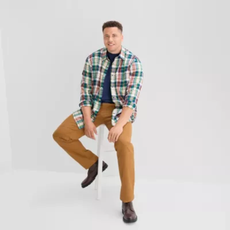 St. John's Bay Everyday Stretch Mens Long Sleeve Cuffed Classic Fit Big and Tall Button-Down Shirt