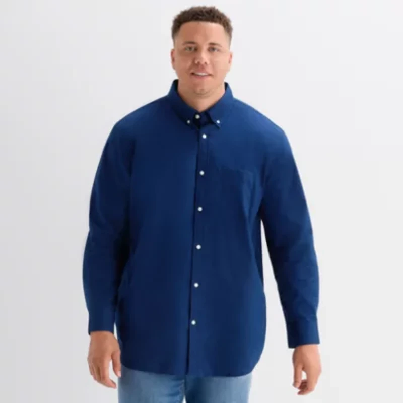 St. John's Bay Everyday Stretch Mens Long Sleeve Fitted Classic Fit Big and Tall Button-Down Shirt