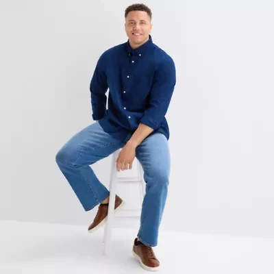 St. John's Bay Everyday Stretch Mens Long Sleeve Fitted Classic Fit Big and Tall Button-Down Shirt