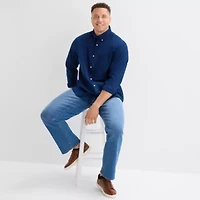 St. John's Bay Everyday Stretch Mens Long Sleeve Fitted Classic Fit Big and Tall Button-Down Shirt