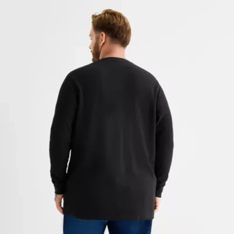 St. John's Bay Waffle Mens Henley Neck Long Sleeve Classic Fit Big and Tall Thermal Top