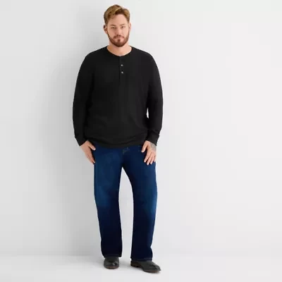 St. John's Bay Waffle Mens Henley Neck Long Sleeve Classic Fit Big and Tall Thermal Top