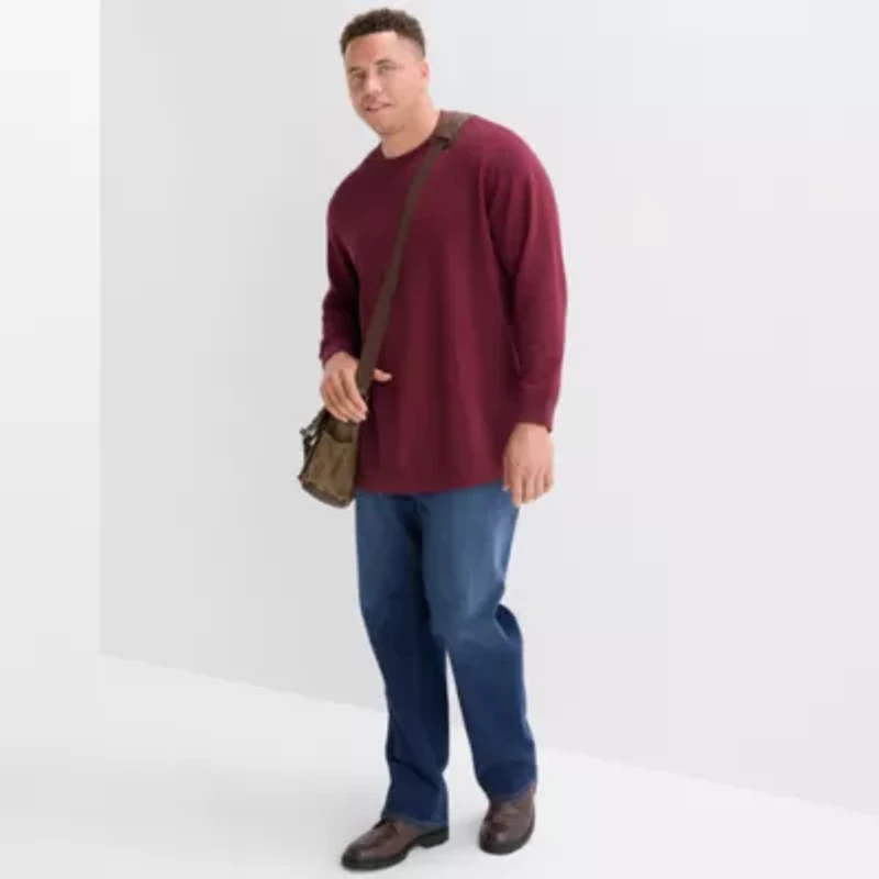 St. John's Bay Waffle Mens Crew Neck Long Sleeve Classic Fit Big and Tall Thermal Top