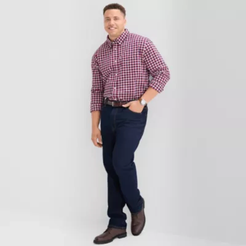 St. John's Bay Everyday Stretch Mens Long Sleeve Classic Fit Big and Tall Button-Down Shirt