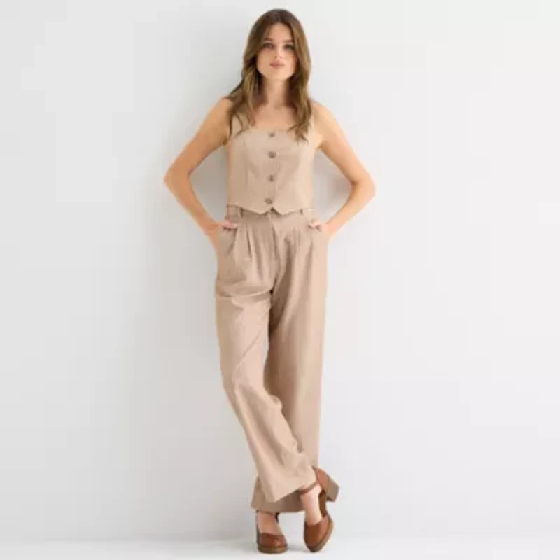 by&by Womens Wide Leg Mid Rise Classic Fit Juniors Trouser