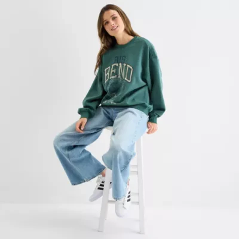 Arizona Womens Easy-on + Easy-off Crew Neck Long Sleeve Adaptive Juniors Sweatshirt