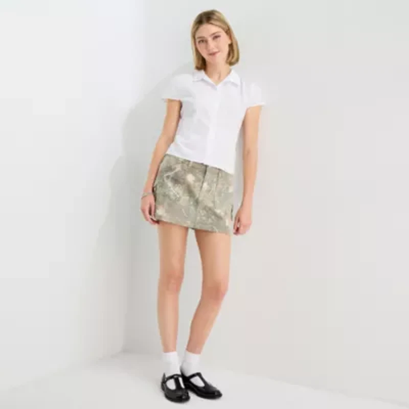 Forever 21 Womens Juniors Cap Short Sleeve Relaxed Fit Poplin Button-Down Shirt