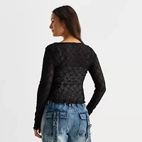 Forever 21 Womens Split Tie Neck Long Sleeve Juniors Wrap Shirt