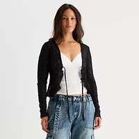Forever 21 Womens Split Tie Neck Long Sleeve Juniors Wrap Shirt