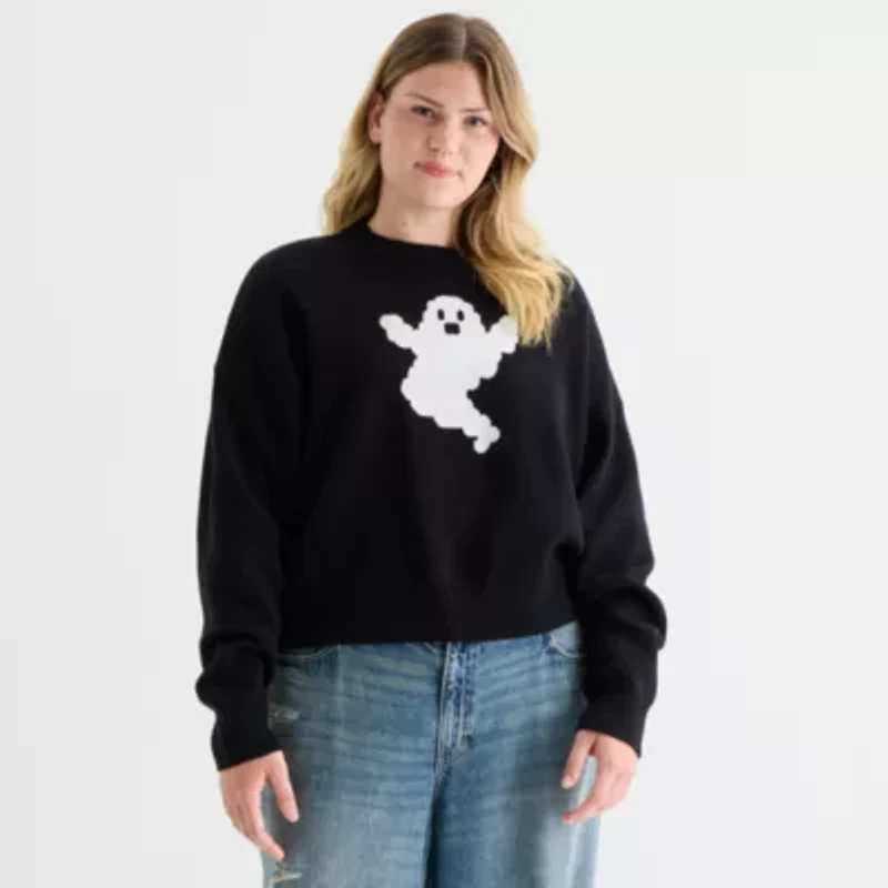 Forever 21 Juniors Plus Womens Crew Neck Long Sleeve Pullover Sweater