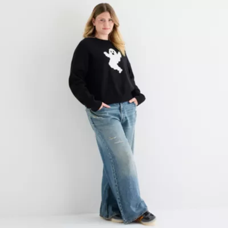 Forever 21 Juniors Plus Womens Crew Neck Long Sleeve Pullover Sweater