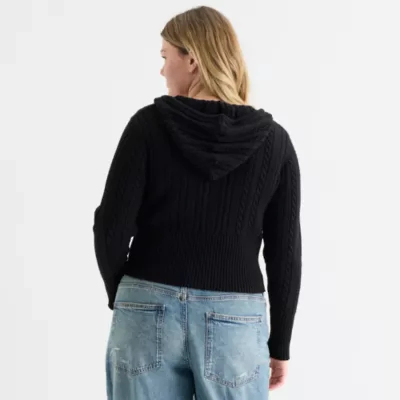 Forever 21 Juniors Womens Hooded Long Sleeve Cable Knit Pullover Sweater