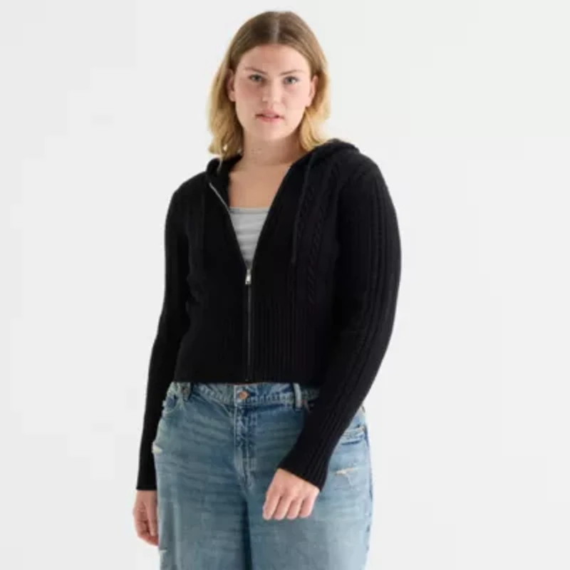 Forever 21 Juniors Womens Hooded Long Sleeve Cable Knit Pullover Sweater