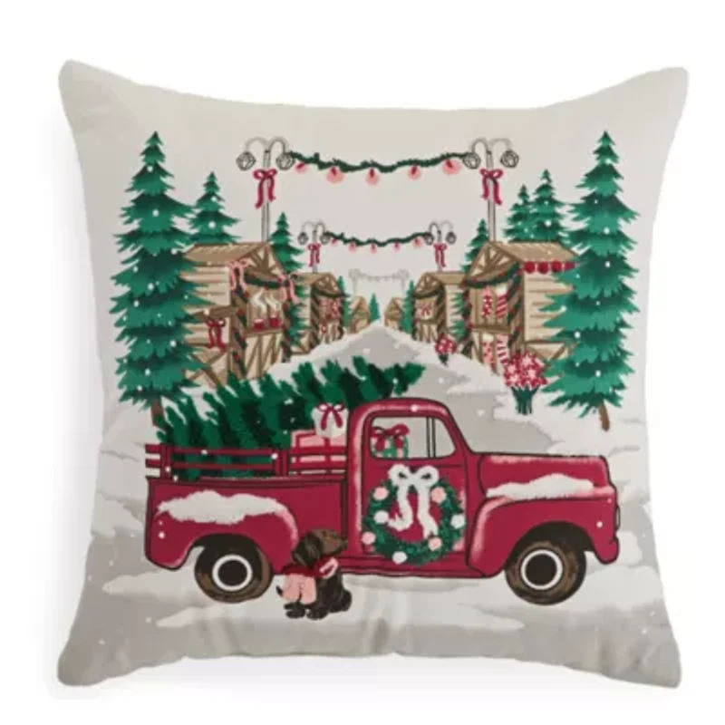 North Pole Trading Co. Truck Dog Square Throw Pillow