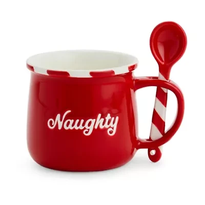 North Pole Trading Co. Naughty and Nice Holiday Coffee Mug with Spoon