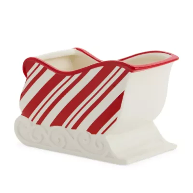 North Pole Trading Co. Peppermint Sleigh Stoneware Serving Dish