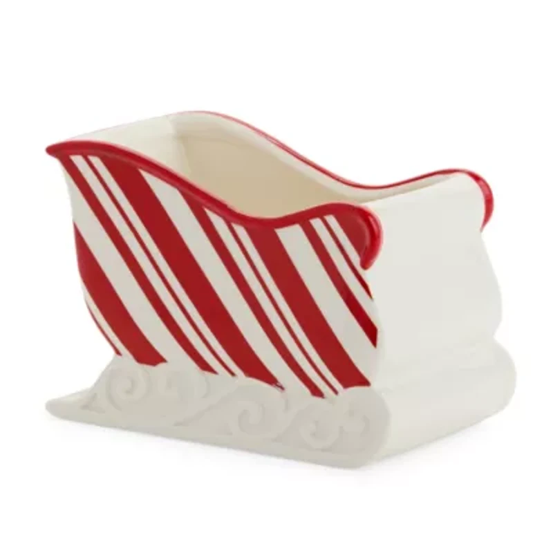 North Pole Trading Co. Peppermint Sleigh Stoneware Serving Dish