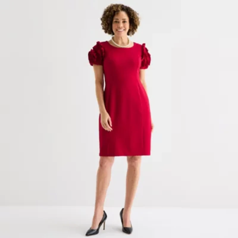 Liz Claiborne Womens Short Sleeve Midi Sheath Dress