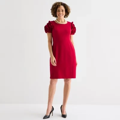 Liz Claiborne Womens Short Sleeve Midi Sheath Dress