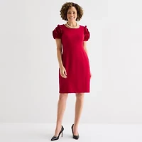 Liz Claiborne Womens Short Sleeve Midi Sheath Dress