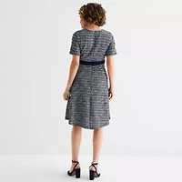 Liz Claiborne Womens Short Sleeve Midi A-Line Dress