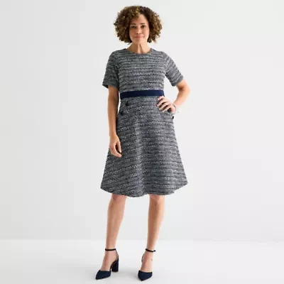 Liz Claiborne Womens Short Sleeve Midi A-Line Dress
